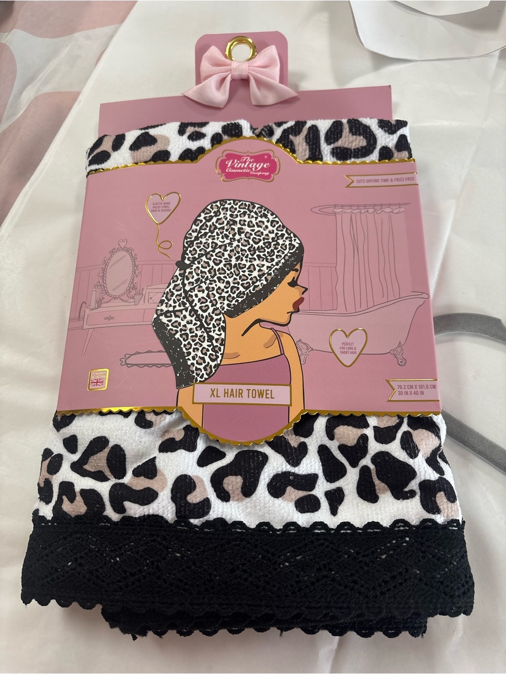 XL Hair Towel - Leopard Print Black & Cream